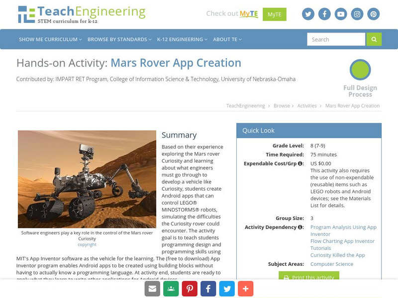 Teach Engineering: Mars Rover App Creation Activity Teach Engineering: Mars Rover App Creation Activity