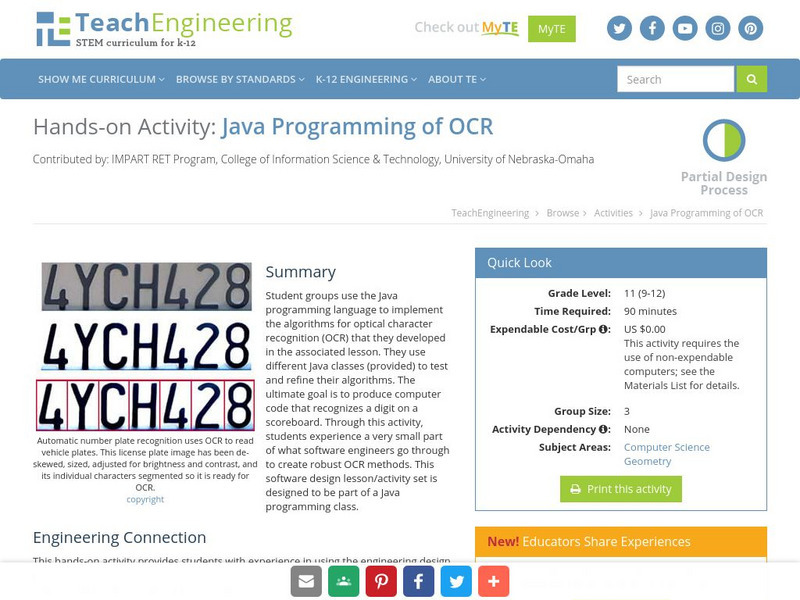 Teach Engineering: Java Programming of Ocr Activity Teach Engineering: Java Programming of Ocr Activity