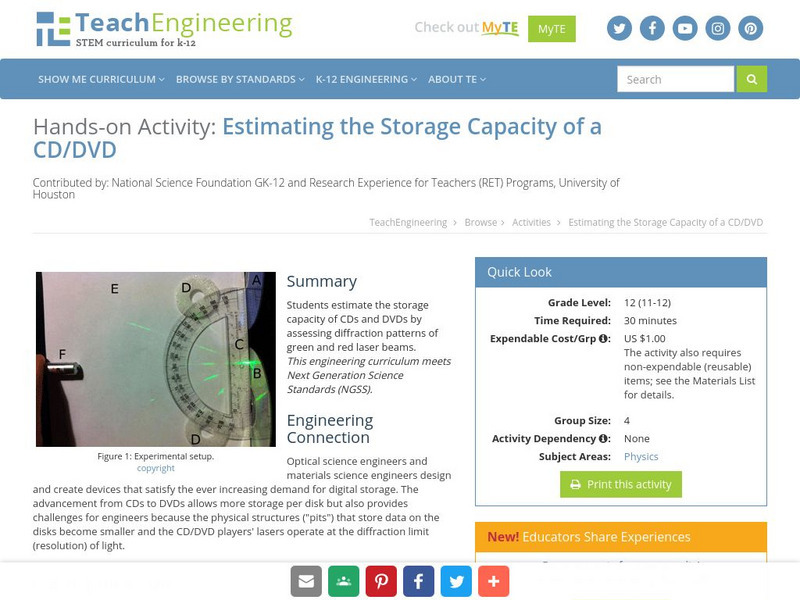 Teach Engineering: Estimating the Storage Capacity of a Cd/dvd Activity Teach Engineering: Estimating the Storage Capacity of a Cd/dvd Activity
