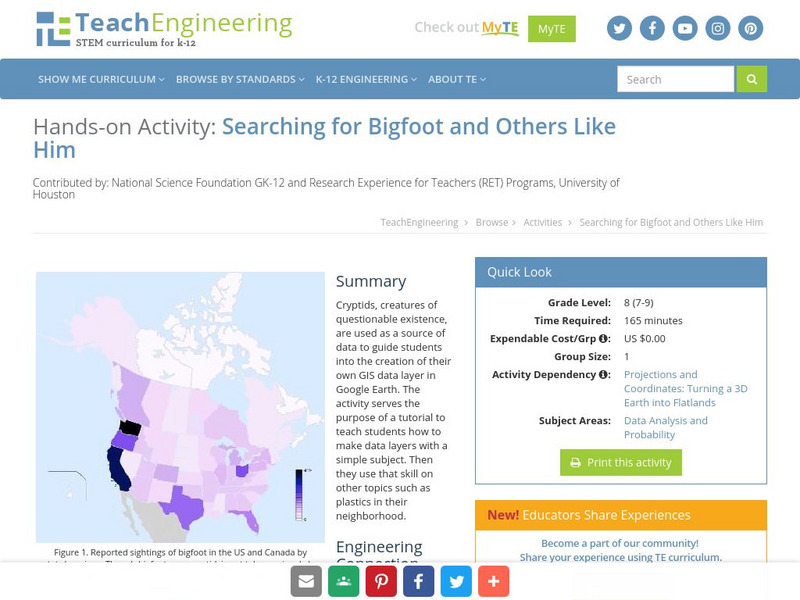 Teach Engineering: Searching for Bigfoot and Others Like Him Activity Teach Engineering: Searching for Bigfoot and Others Like Him Activity