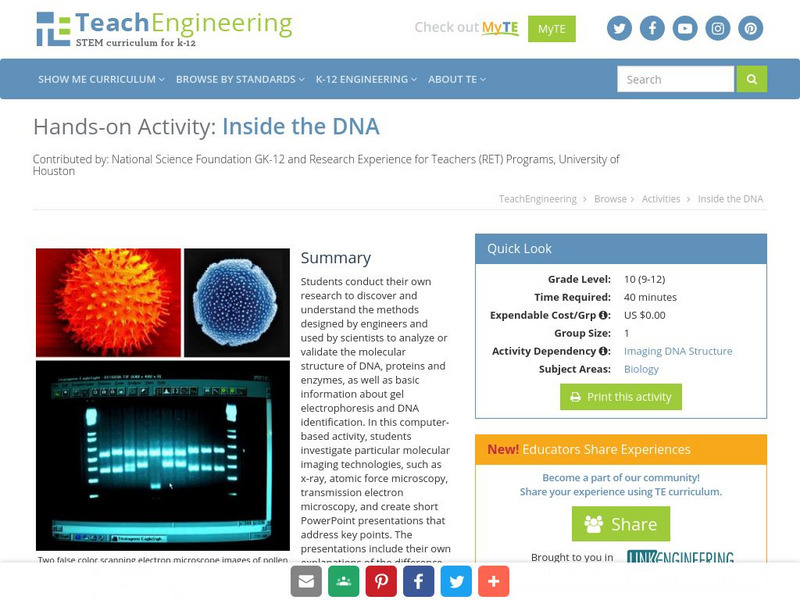Teach Engineering: Inside the Dna Activity Teach Engineering: Inside the Dna Activity