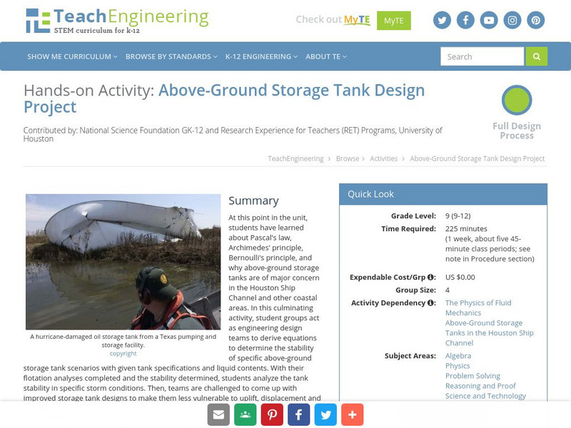 Teach Engineering: Above Ground Storage Tank Design Project Activity Teach Engineering: Above Ground Storage Tank Design Project Activity