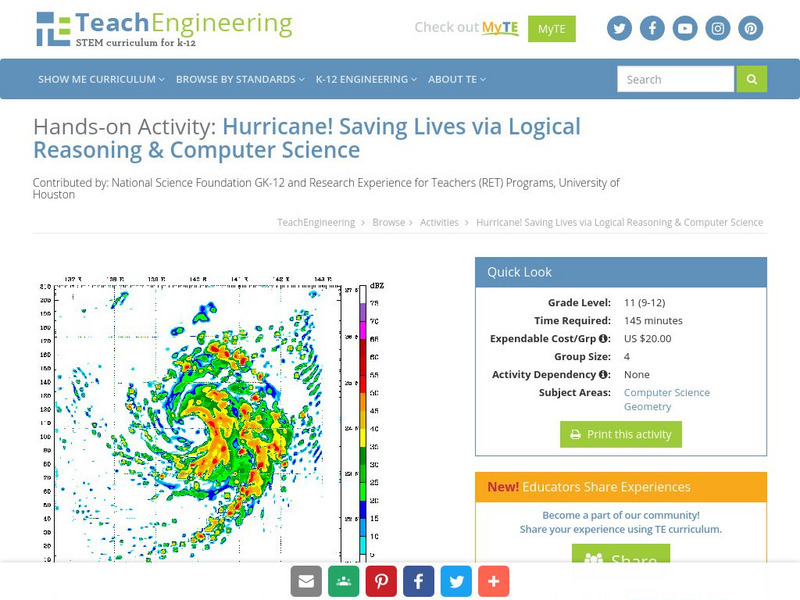 Teach Engineering: Hurricane! Saving Lives With Reasoning & Computer Science Activity