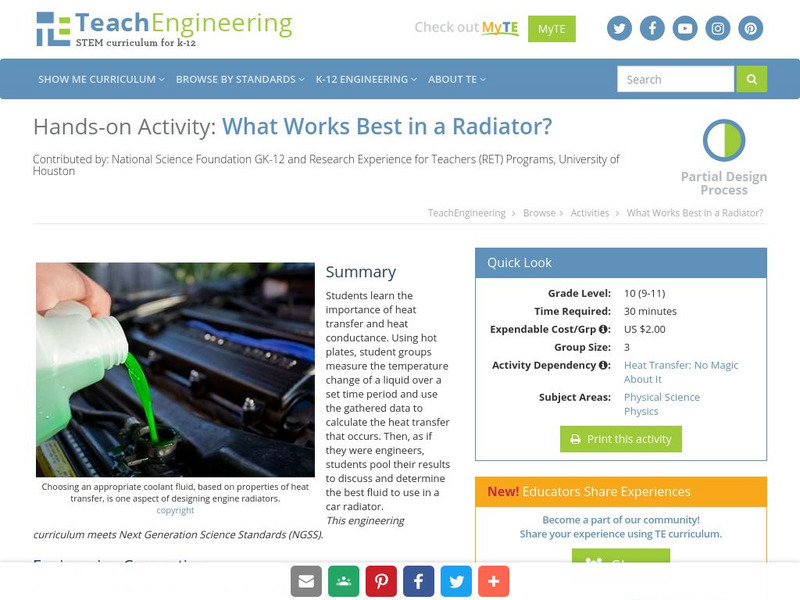 Teach Engineering: What Works Best in a Radiator? Activity Teach Engineering: What Works Best in a Radiator? Activity