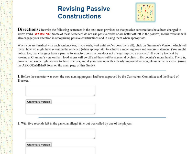 Guide to Grammar and Writing: Revising Passive Constructions Activity Guide to Grammar and Writing: Revising Passive Constructions Activity