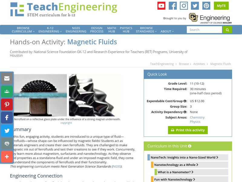 Teach Engineering: Magnetic Fluids Activity Teach Engineering: Magnetic Fluids Activity