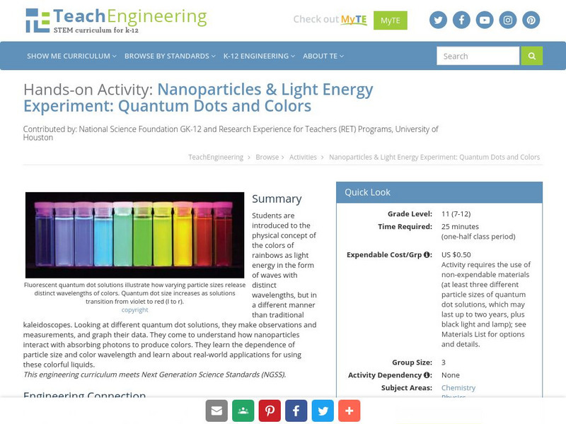 Teach Engineering: Quantum Dots and Colors Activity Teach Engineering: Quantum Dots and Colors Activity