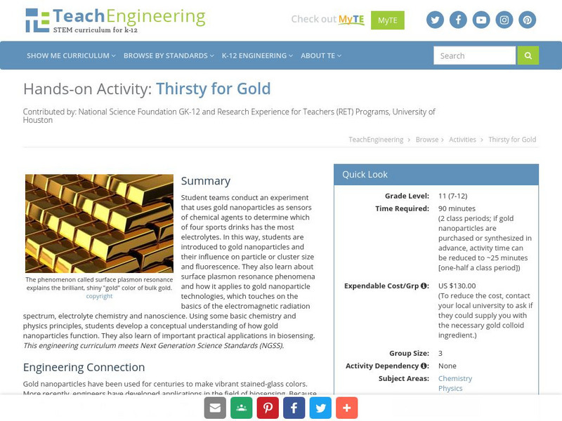 Teach Engineering: Thirsty for Gold Activity Teach Engineering: Thirsty for Gold Activity