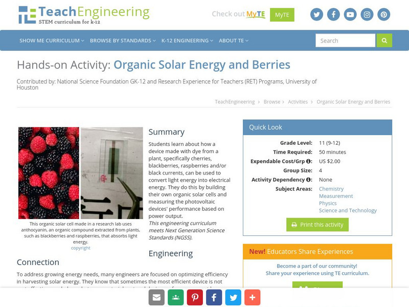 Teach Engineering: Organic Solar Energy and Berries Activity Teach Engineering: Organic Solar Energy and Berries Activity