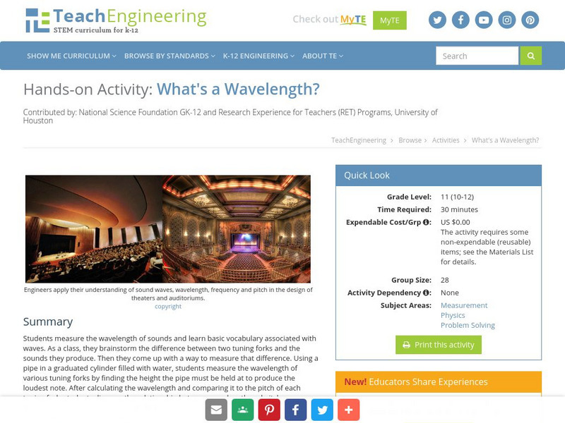 Teach Engineering: What's a Wavelength? Activity