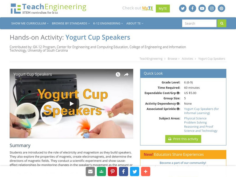 Teach Engineering: Yogurt Cup Speakers Activity Teach Engineering: Yogurt Cup Speakers Activity