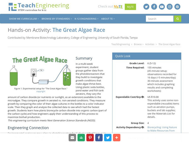 Teach Engineering: The Great Algae Race Activity Teach Engineering: The Great Algae Race Activity