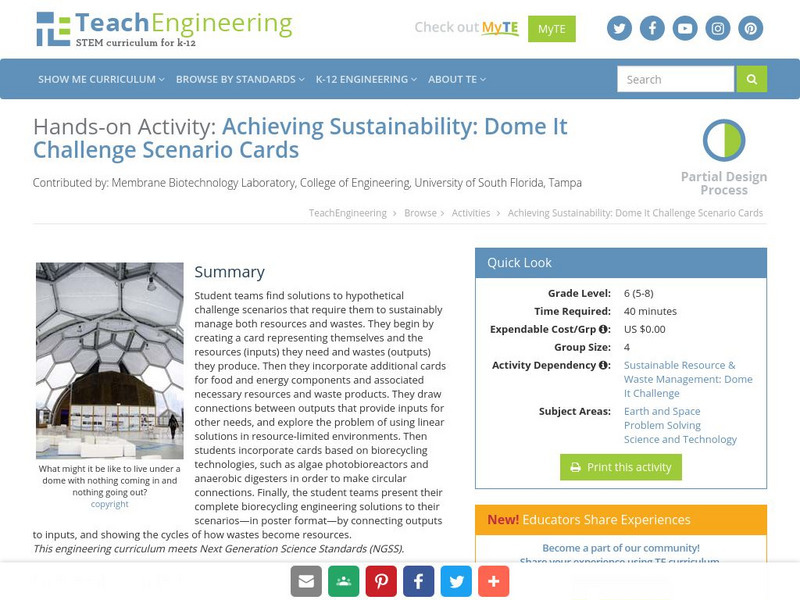 Teach Engineering: Dome It Challenge Scenario Cards Activity Teach Engineering: Dome It Challenge Scenario Cards Activity