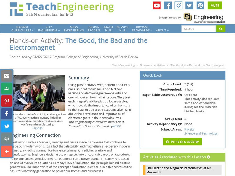 Teach Engineering: The Good, the Bad and the Electromagnet Activity Teach Engineering: The Good, the Bad and the Electromagnet Activity