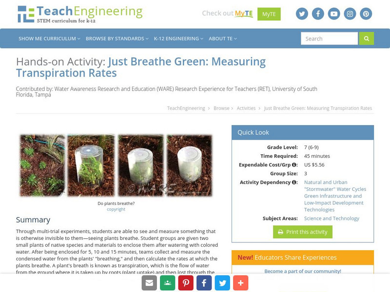 Teach Engineering: Just Breathe Green: Measuring Transpiration Rates Activity Teach Engineering: Just Breathe Green: Measuring Transpiration Rates Activity