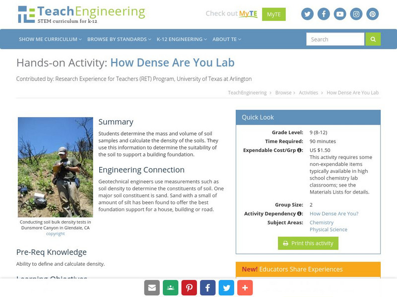 Teach Engineering: How Dense Are You Lab Activity Teach Engineering: How Dense Are You Lab Activity