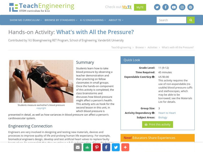 Teach Engineering: What's With All the Pressure? Activity Teach Engineering: What's With All the Pressure? Activity