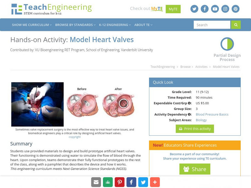 Teach Engineering: Model Heart Valves Activity Teach Engineering: Model Heart Valves Activity