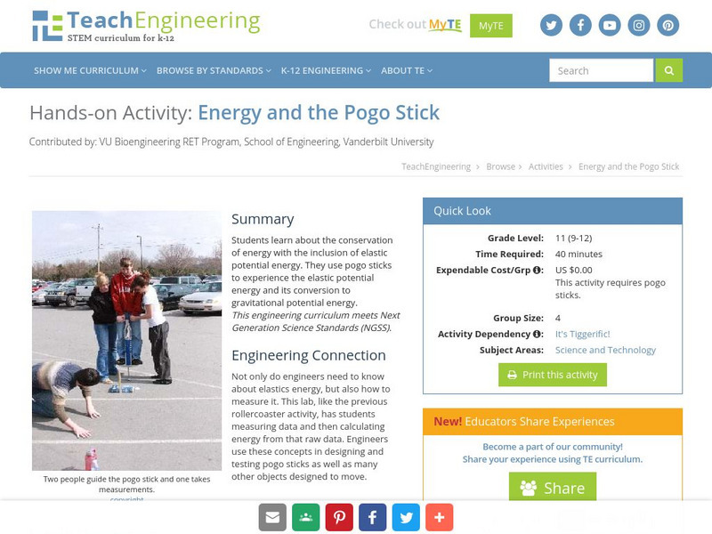 Teach Engineering: Energy and the Pogo Stick Activity Teach Engineering: Energy and the Pogo Stick Activity