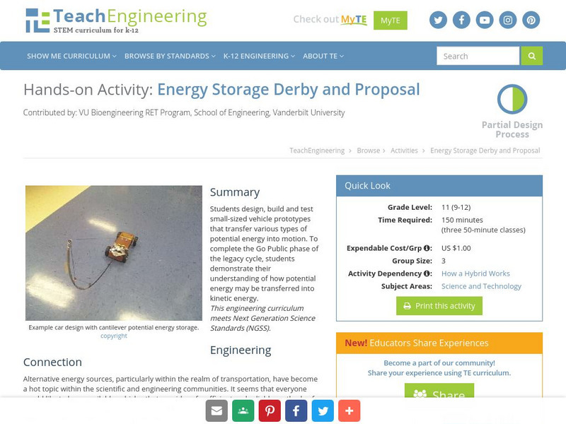 Teach Engineering: Energy Storage Derby and Proposal Activity Teach Engineering: Energy Storage Derby and Proposal Activity