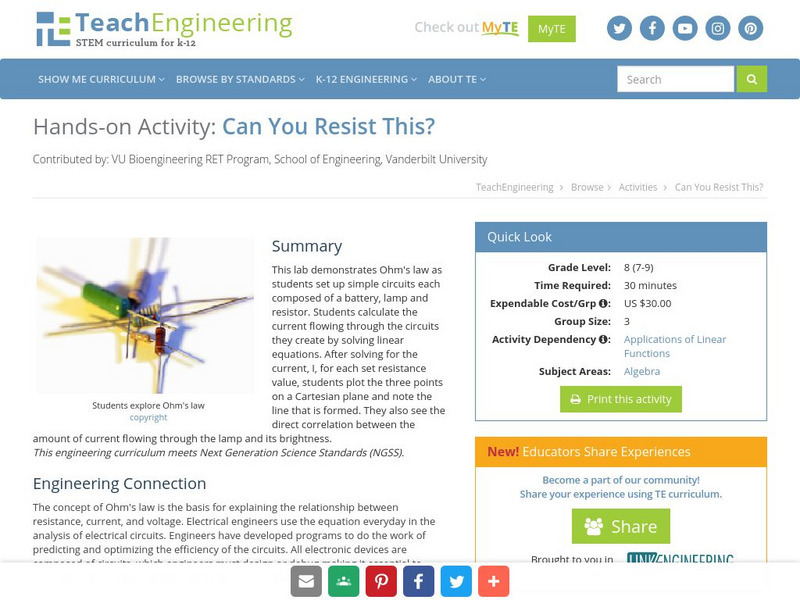 Teach Engineering: Can You Resist This? Activity Teach Engineering: Can You Resist This? Activity