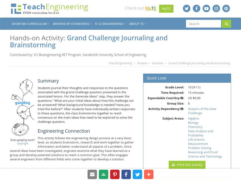 Teach Engineering: Keepers of the Gate Journal and Brainstorm Activity Teach Engineering: Keepers of the Gate Journal and Brainstorm Activity