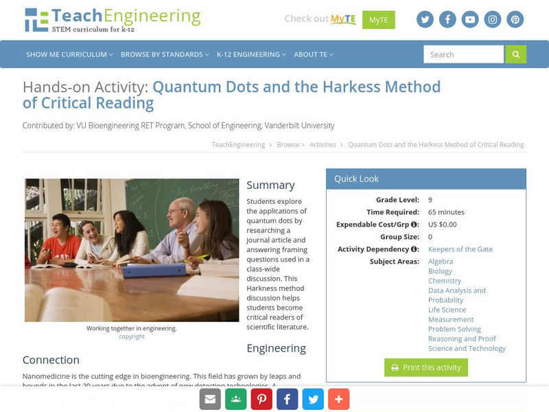 Teach Engineering: Quantum Dots and the Harkess Method Activity