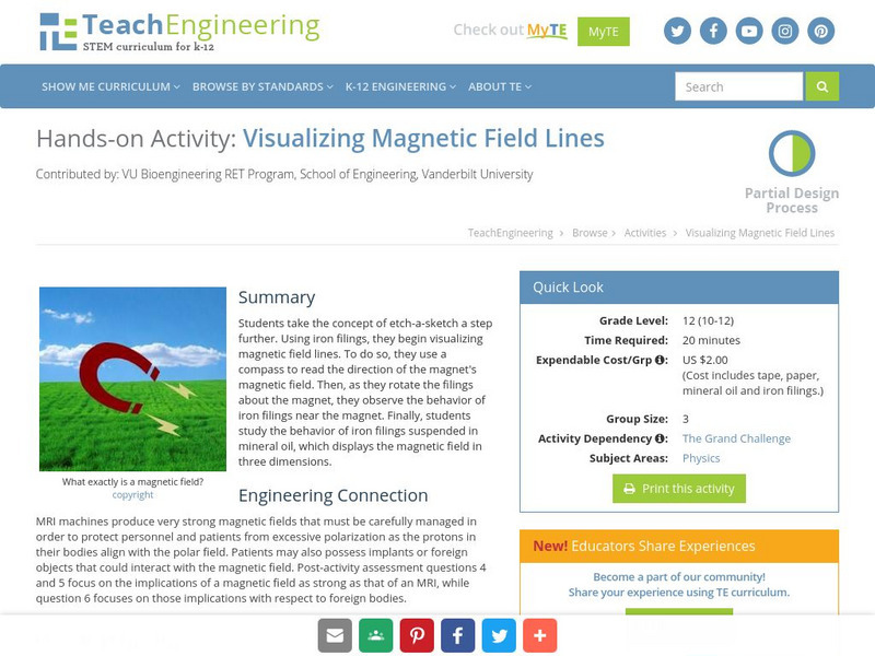 Teach Engineering: Visualizing Magnetic Field Lines Activity Teach Engineering: Visualizing Magnetic Field Lines Activity