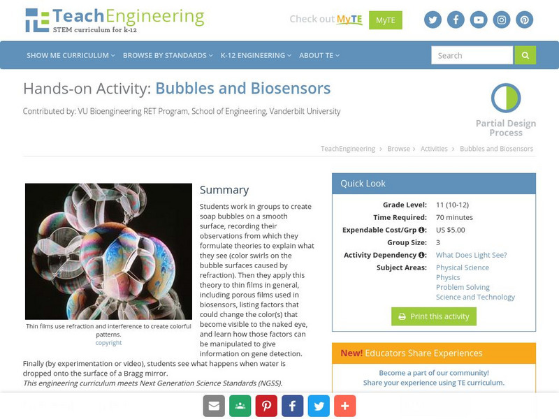 Teach Engineering: Bubbles and Biosensors Activity Teach Engineering: Bubbles and Biosensors Activity