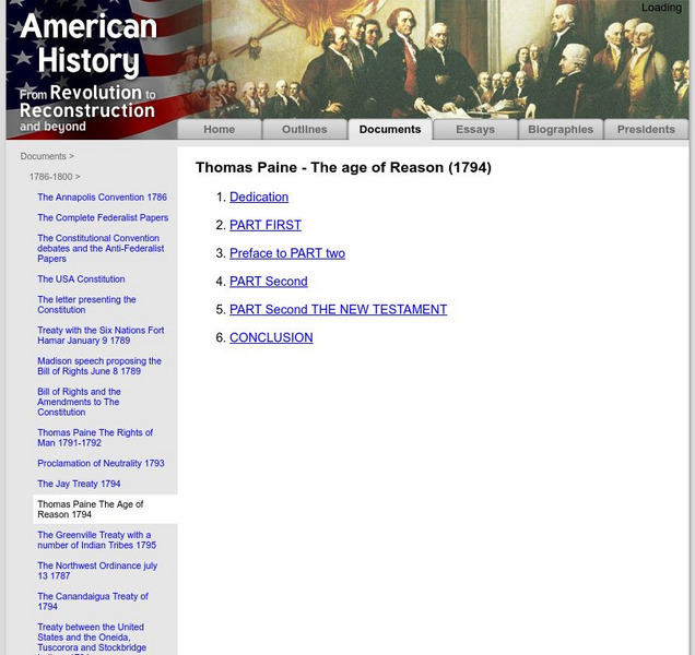 American History: Documents: Thomas Paine the Age of Reason (1794) Primary American History: Documents: Thomas Paine the Age of Reason (1794) Primary