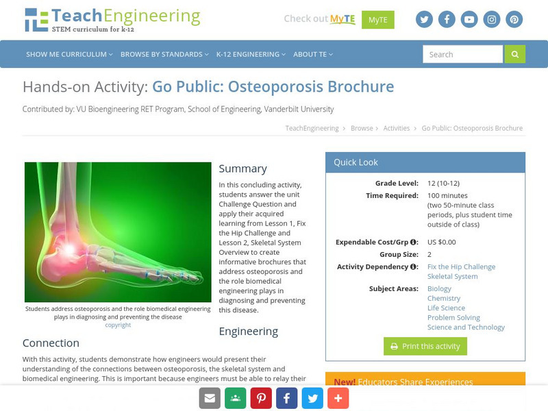 Teach Engineering: Go Public: Osteoporosis Brochure Activity Teach Engineering: Go Public: Osteoporosis Brochure Activity