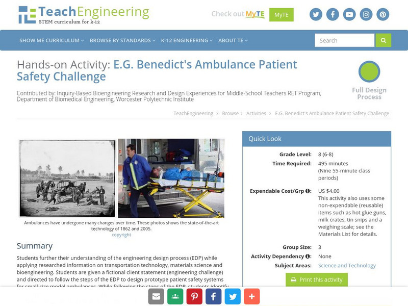 Teach Engineering: e.g. Benedict's Ambulance Patient Safety Challenge Activity Teach Engineering: e.g. Benedict's Ambulance Patient Safety Challenge Activity
