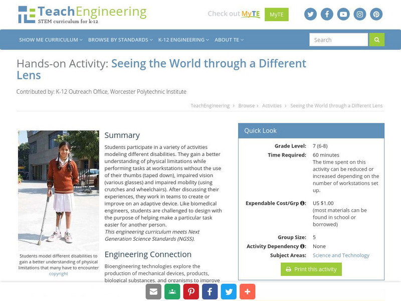 Teach Engineering: Seeing the World Through a Different Lens Activity Teach Engineering: Seeing the World Through a Different Lens Activity