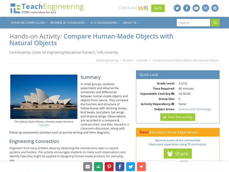 Teach Engineering: Compare Human Made Objects With Natural Objects Activity Teach Engineering: Compare Human Made Objects With Natural Objects Activity