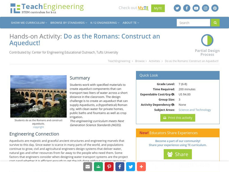 Teach Engineering: Do as the Romans: Construct an Aqueduct! Activity Teach Engineering: Do as the Romans: Construct an Aqueduct! Activity