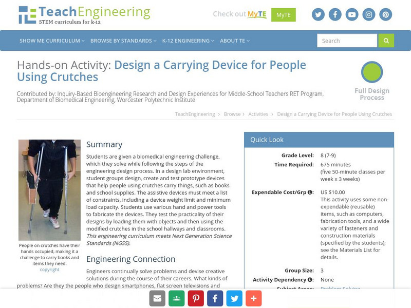 Teach Engineering: Design a Carrying Device for People Using Crutches Activity Teach Engineering: Design a Carrying Device for People Using Crutches Activity