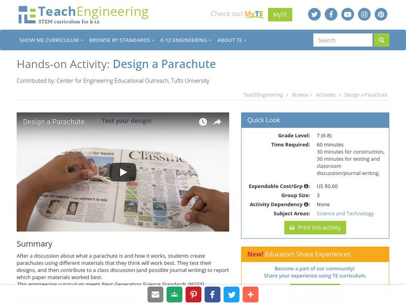 Teach Engineering: Design a Parachute Activity