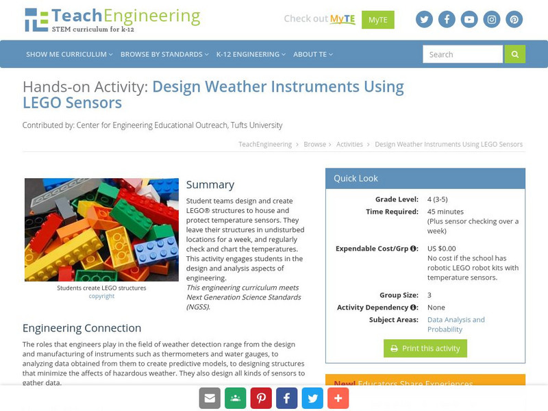 Teach Engineering: Design Weather Instruments Using Lego Sensors Activity Teach Engineering: Design Weather Instruments Using Lego Sensors Activity