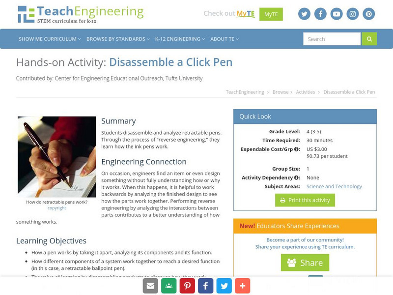 Teach Engineering: Disassemble a Click Pen Activity Teach Engineering: Disassemble a Click Pen Activity