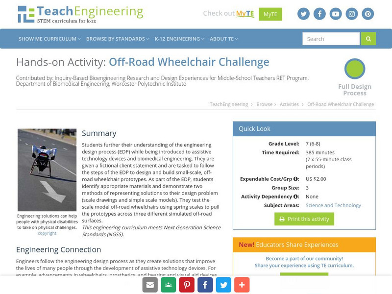 Teach Engineering: Off Road Wheelchair Challenge Activity Teach Engineering: Off Road Wheelchair Challenge Activity
