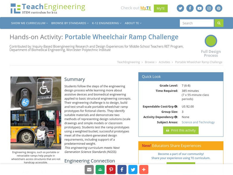 Teach Engineering: Portable Wheelchair Ramp Challenge Activity Teach Engineering: Portable Wheelchair Ramp Challenge Activity