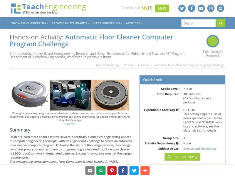 Teach Engineering: Automatic Floor Cleaner Computer Program Challenge Activity Teach Engineering: Automatic Floor Cleaner Computer Program Challenge Activity