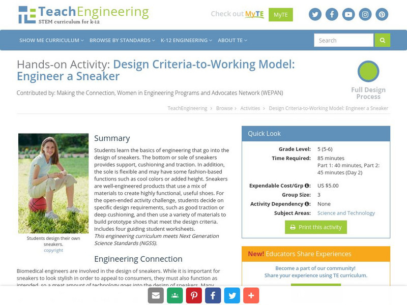 Teach Engineering: Engineer a Sneaker Activity Teach Engineering: Engineer a Sneaker Activity