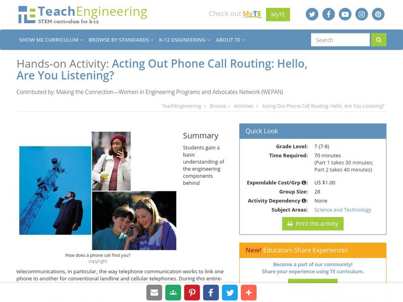 Teach Engineering: Hello, Are You Listening? Activity Teach Engineering: Hello, Are You Listening? Activity