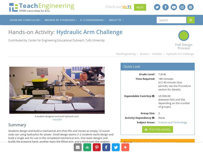 Teach Engineering: Hydraulic Arm Challenge Activity Teach Engineering: Hydraulic Arm Challenge Activity