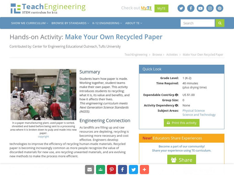 Teach Engineering: Make Your Own Recycled Paper Activity Teach Engineering: Make Your Own Recycled Paper Activity