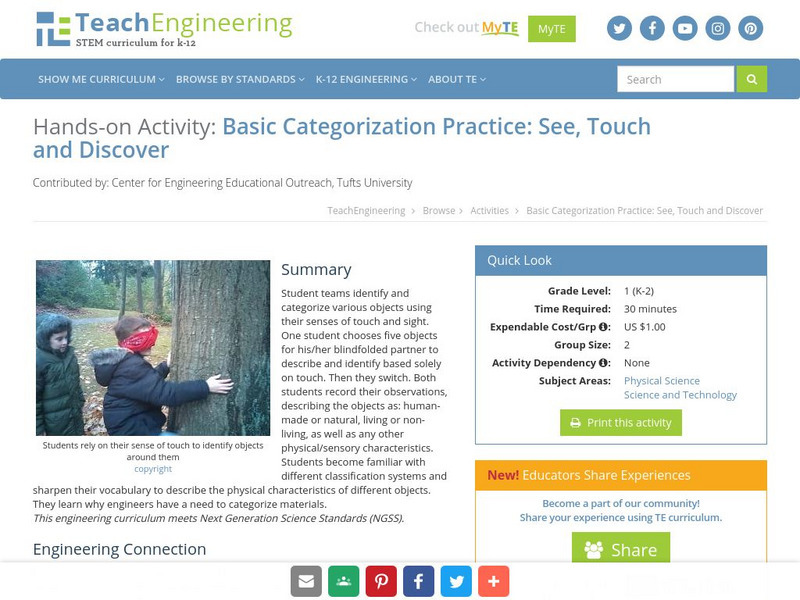 Teach Engineering: Touch and Discover Activity Teach Engineering: Touch and Discover Activity