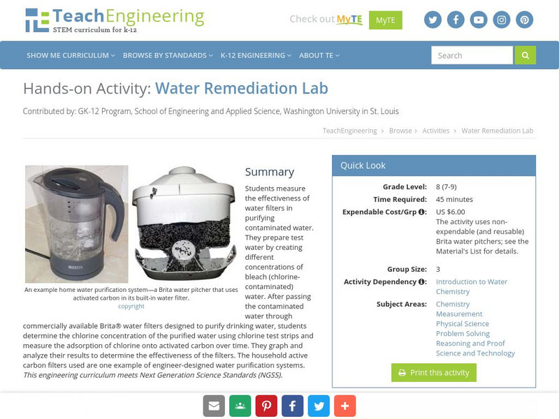 Teach Engineering: Water Remediation Lab Activity Teach Engineering: Water Remediation Lab Activity