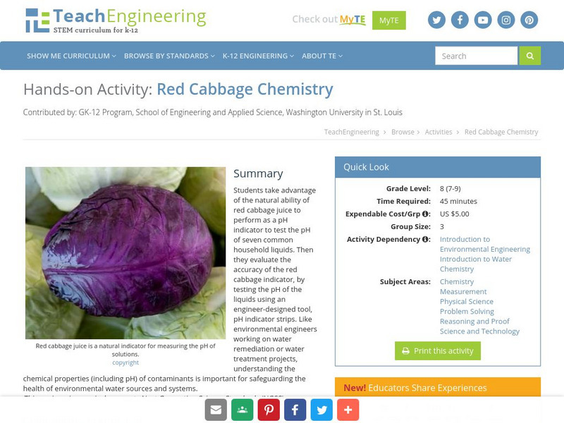 Teach Engineering: Red Cabbage Chemistry Activity Teach Engineering: Red Cabbage Chemistry Activity