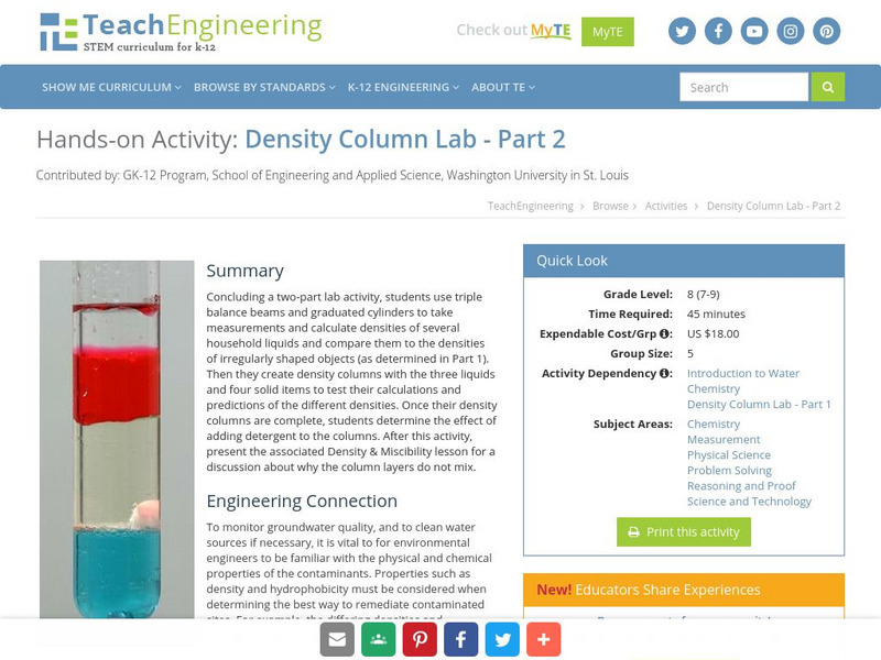 Teach Engineering: Density Column Lab Part 2 Activity Teach Engineering: Density Column Lab Part 2 Activity